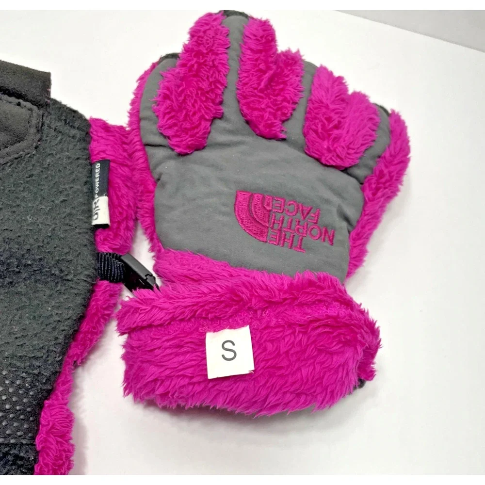THE NORTH FACE Fleece Gloves Girls Fuchsia Pink Charcoal Gray Small